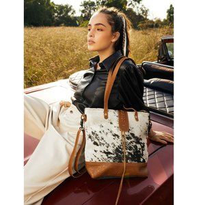 Myra Bag Handmade Galaxy Leather & Hairon Upcycled Canvas & Cowhide Leat…